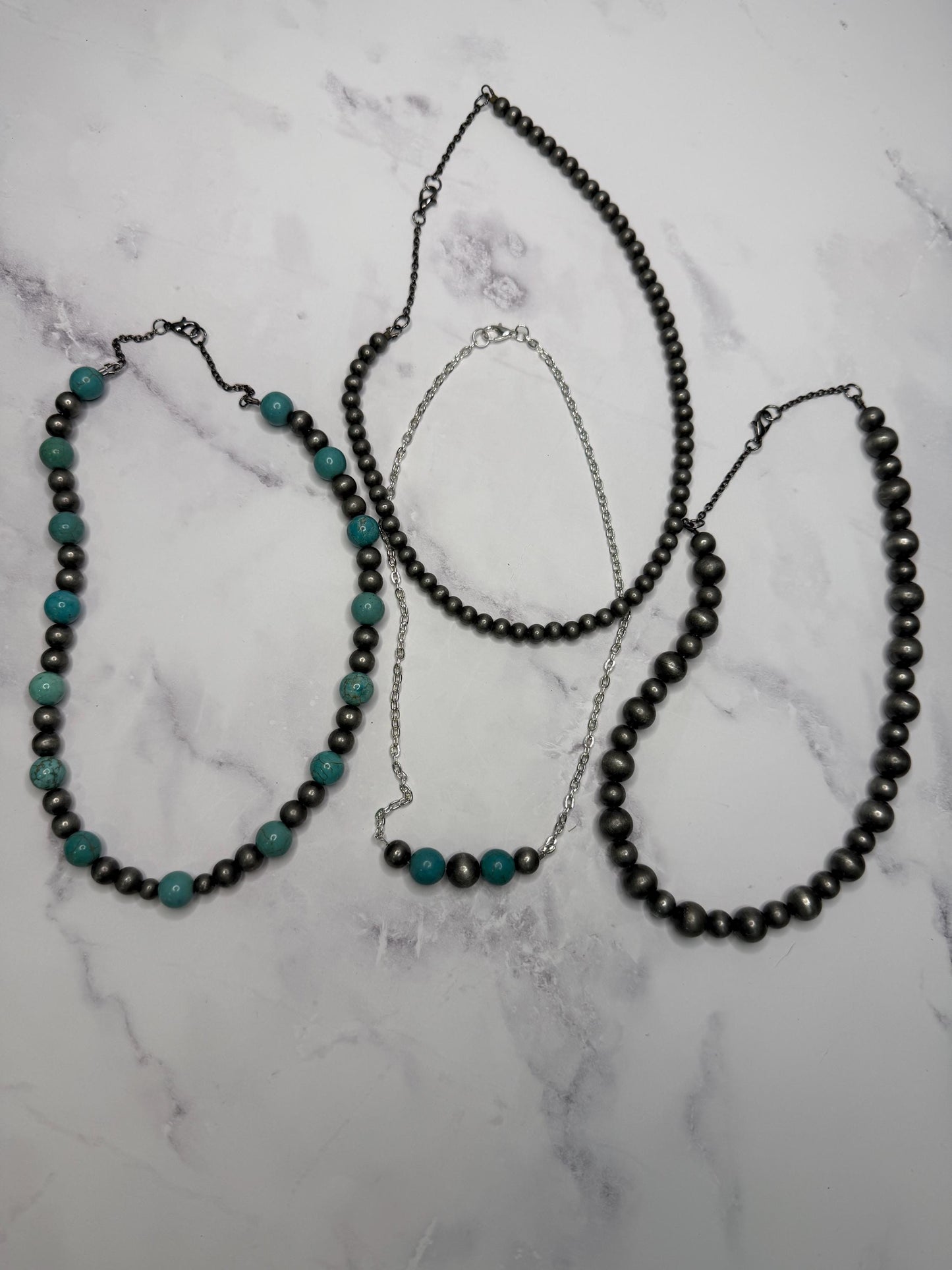 Genuine Natural Turquoise Necklace | Navajo Style Silver Beads | 18" Handmade Western Necklace | Southwestern Jewelry | Lonestar Necklace