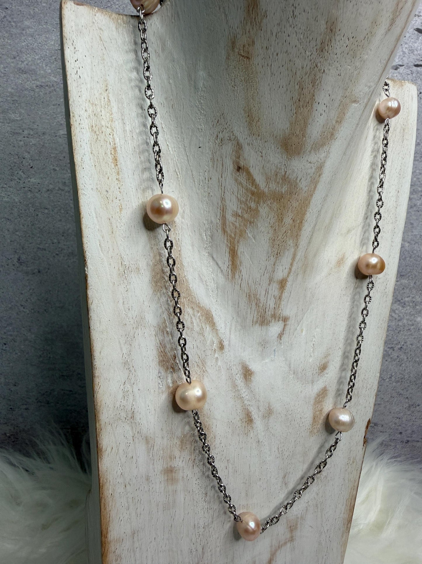 Natural Freshwater Pearl Necklace | Floating Pearl Chain Necklace | Handmade Minimalist Pearl Jewelry | Gift for Her | Sunday Best Necklace