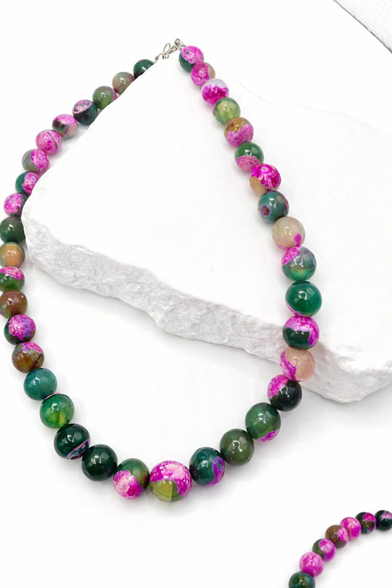 Neon Bloom Fire Agate Necklace