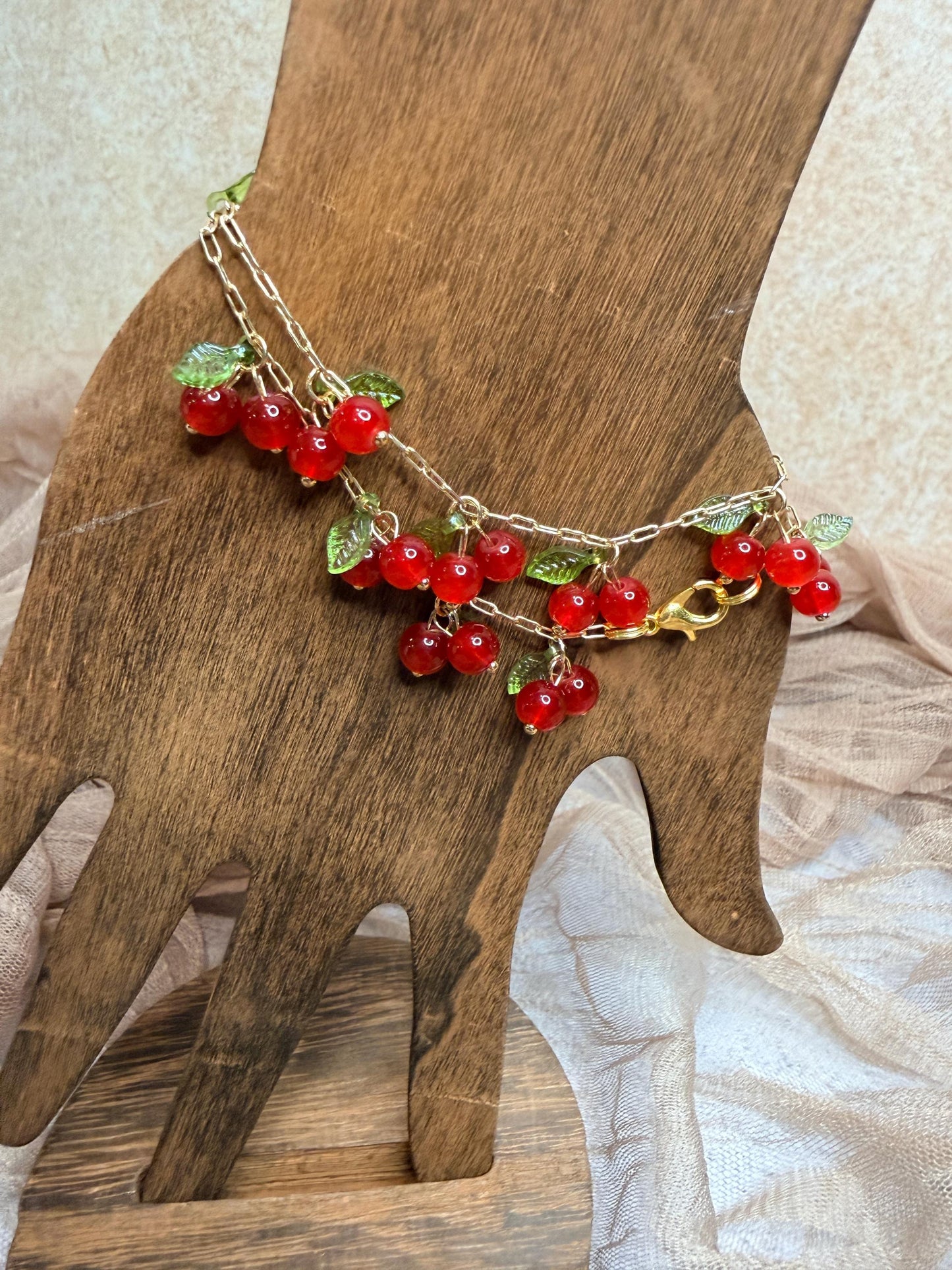 Gold Cherry Charm Bracelet