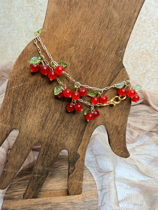 Gold Cherry Charm Bracelet