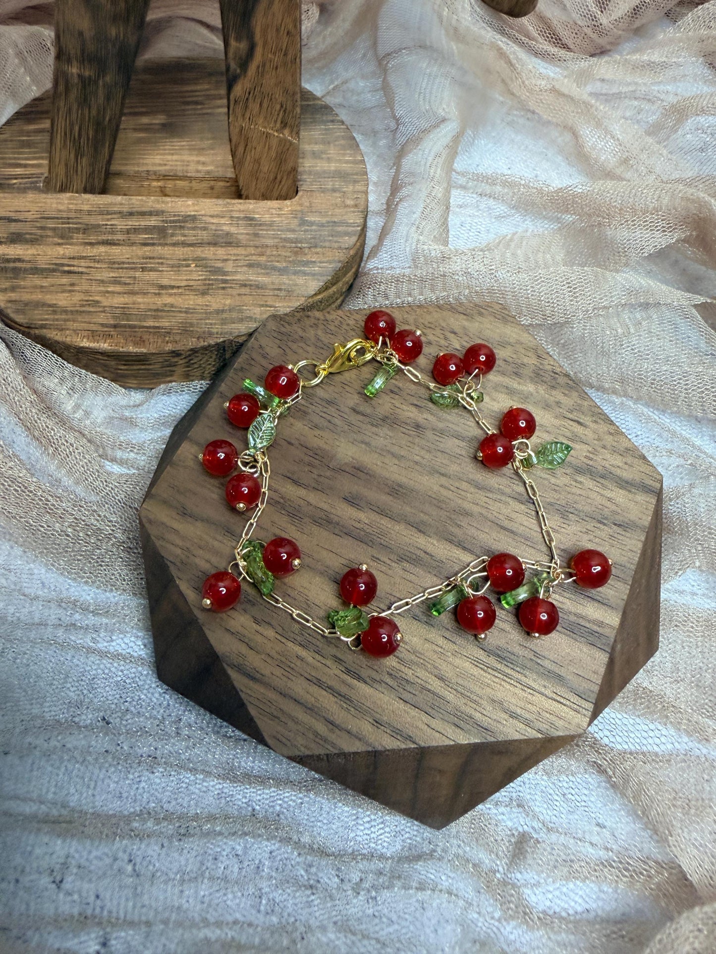 Gold Cherry Charm Bracelet