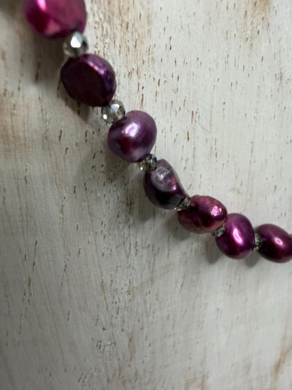 Natural Electroplated Freshwater Pearl Necklace | 18" Handmade Pearl Necklace | Boutique Jewelry | Gift for Her | Velvet Evening