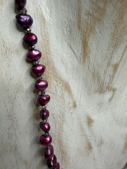 Natural Electroplated Freshwater Pearl Necklace | 18" Handmade Pearl Necklace | Boutique Jewelry | Gift for Her | Velvet Evening