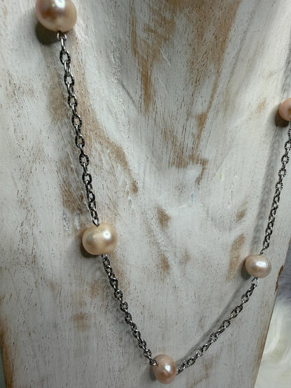 Natural Freshwater Pearl Necklace | Floating Pearl Chain Necklace | Handmade Minimalist Pearl Jewelry | Gift for Her | Sunday Best Necklace