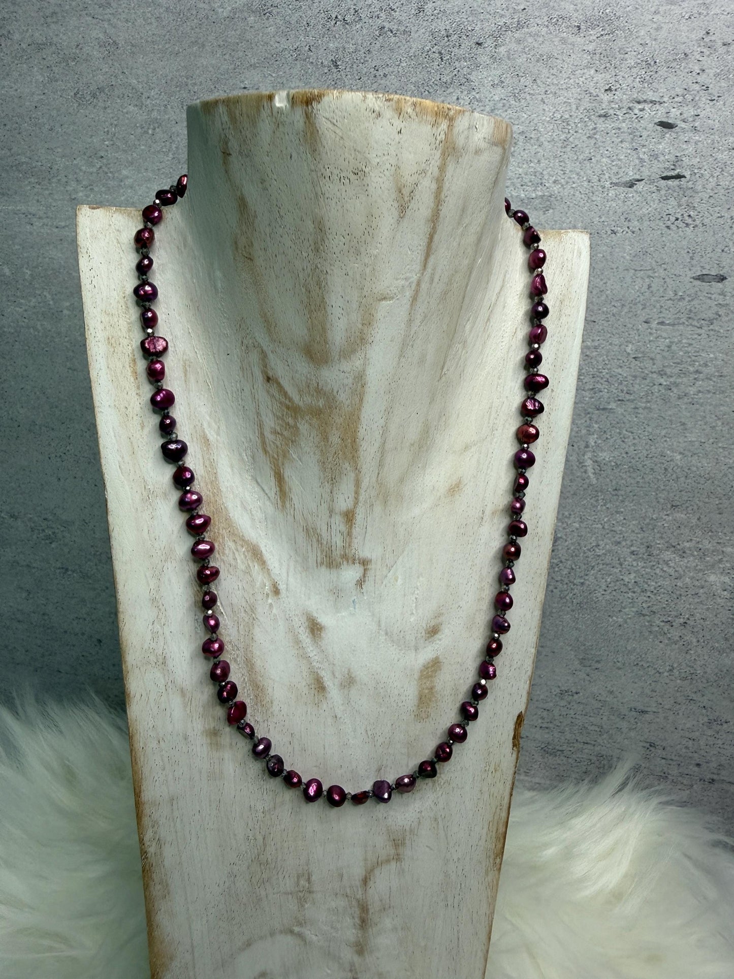 Natural Electroplated Freshwater Pearl Necklace | 18" Handmade Pearl Necklace | Boutique Jewelry | Gift for Her | Velvet Evening